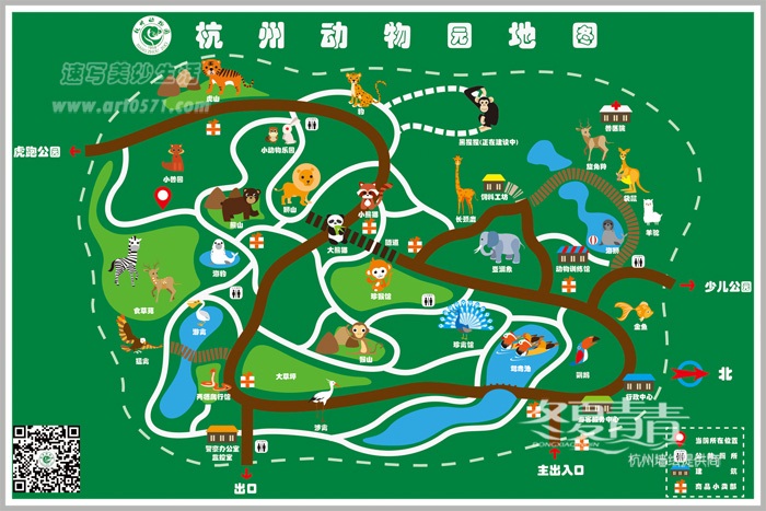 杭州手绘地图设计 杭州冬夏青青墙绘 杭州动物园手绘地图